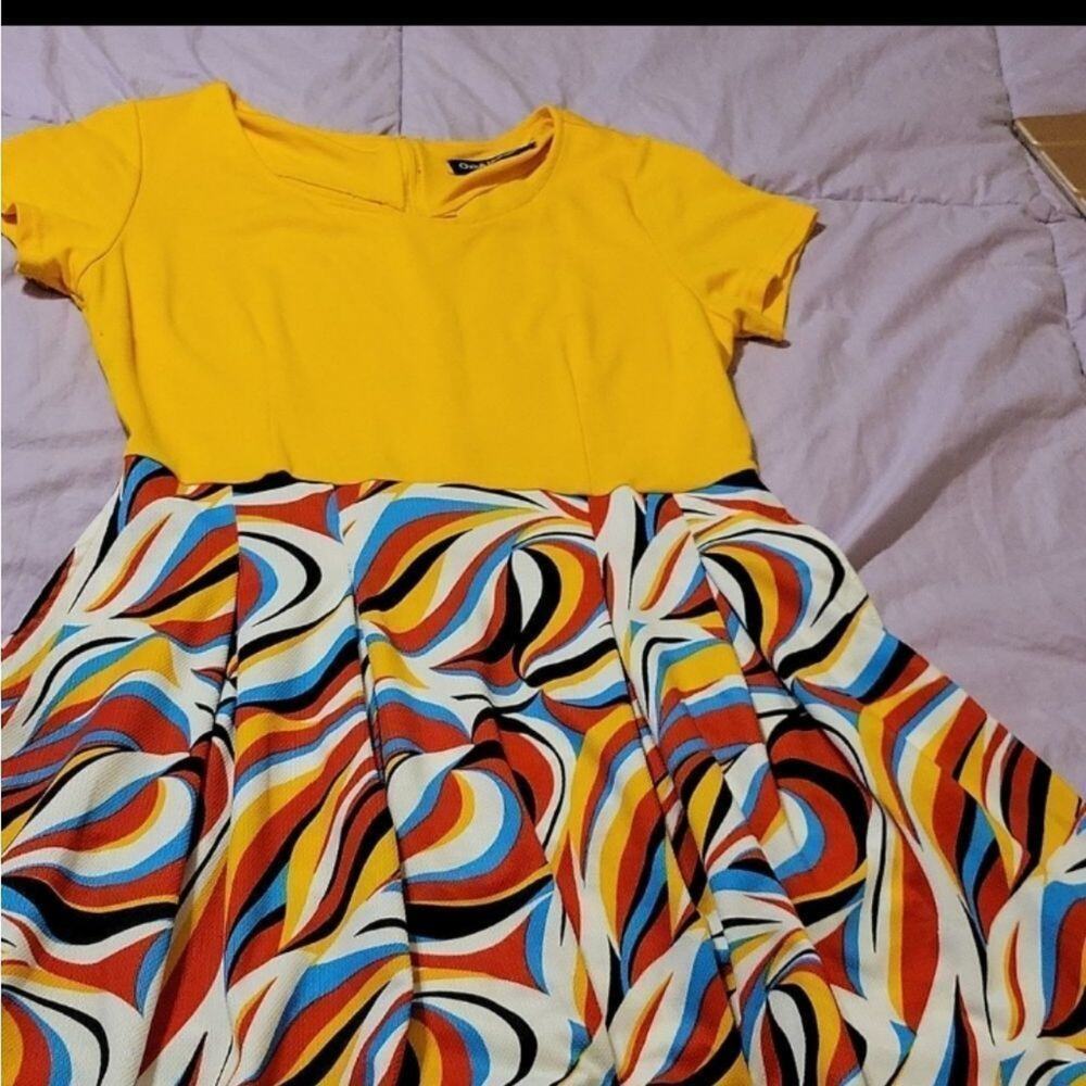 Oxiuli Fashion women's swing dress Patchwork o neck A-line midi dress